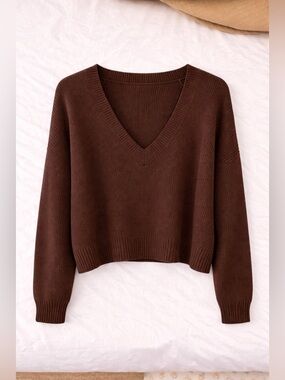 Old Navy Chocolate Brown Ribbed V-Neck Sweater — Size XXL